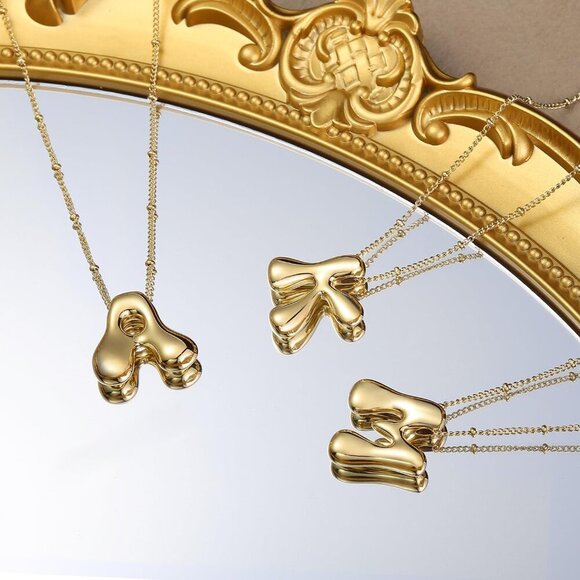 Gold Bubble Letter Necklace for Women Initial Trendy Pendant Necklaces Jewelry,1 - Picture 6 of 8
